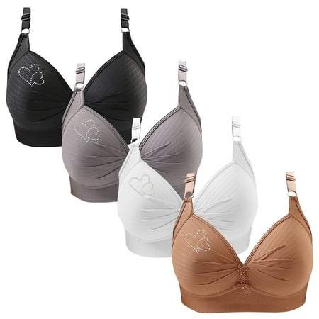 Lisbinx Nursing Bras 4PC Woman s Printing Gathered Together Large Size Daily Bra Underwear No Rims Limited Time Deals of the Day
