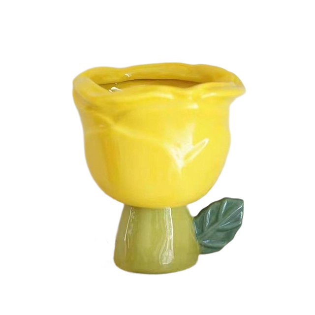Taza de cerámica para helado, tazón pequeño de postre con base alta para helados con leche y yogur. Tipo de rosa amarilla