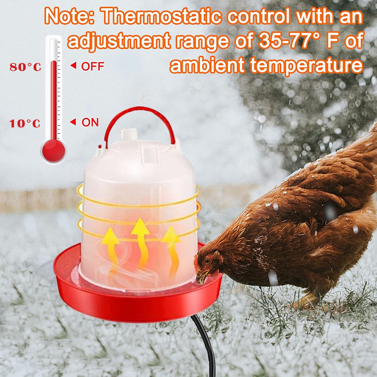 Outdoor Heated Chicken Waterer Poultry Bath Drinking Water Heating Poultry Feeder Heating Hood Machine Hanging Indoor Outside Home Garden Presents For Poultry Lovers