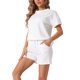 thumbnail image 4 of INSPIRAR CHIC Conjuntos de Ropa de Casa para Mujeres, Camisetas de Manga Corta y Pantalones Cortos con Bolsillos, Conjuntos de Pijamas a Juego L Blanco, 4 of 6