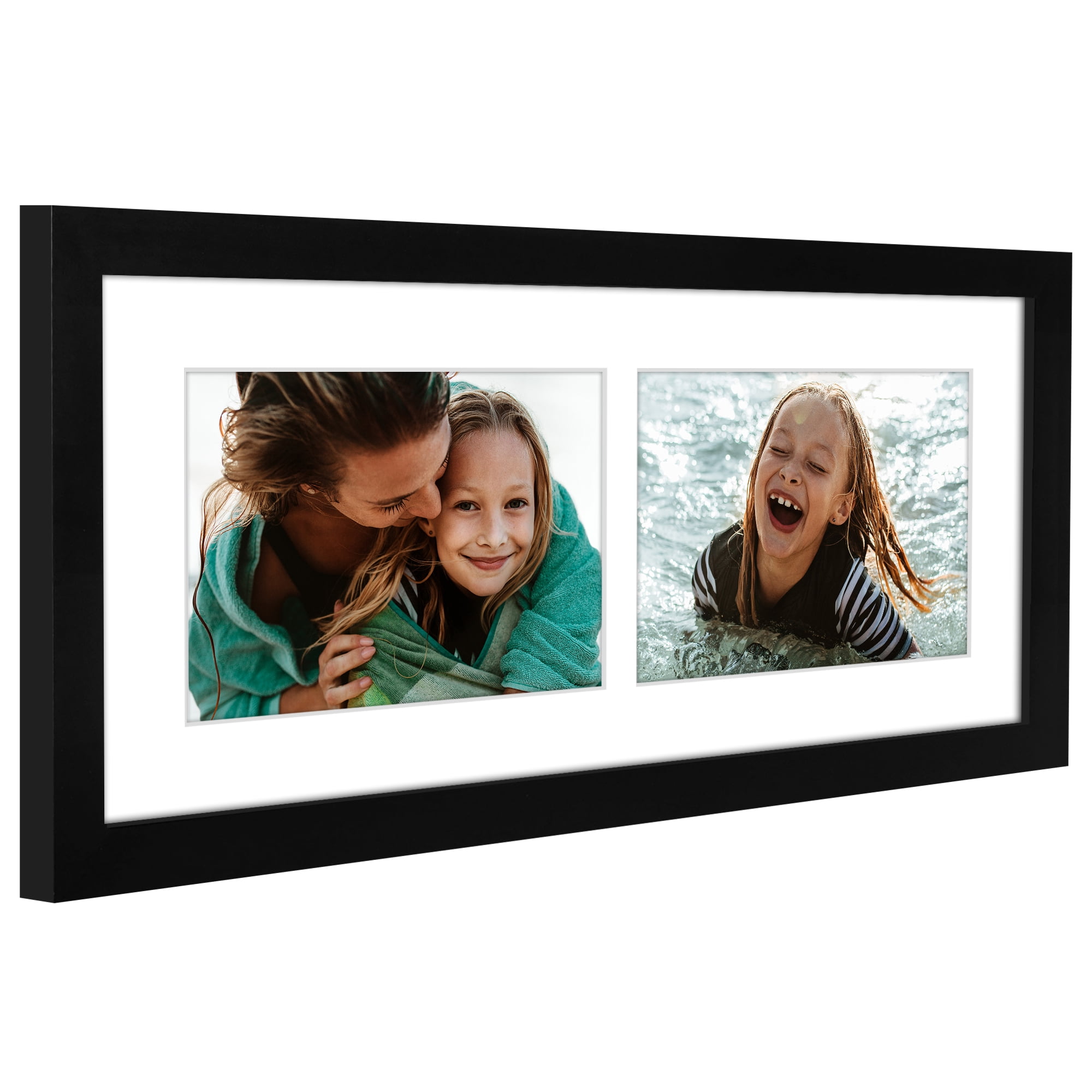 Americanflat 5x7 Double Picture Frame with Shatter-Resistant Glass Fits 2 use as One 7x16 Frame Signature - Black