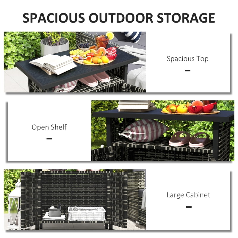 HOQBN Outdoor Pool Towel Storage Cabinet Organizer, Outdoor Bar Table with Shelf and Cabinet, Pool Towel Holder Pool HOQBN Valet with Weather-Resistant PE Rattan and Steel Frame, Mixed-Gray