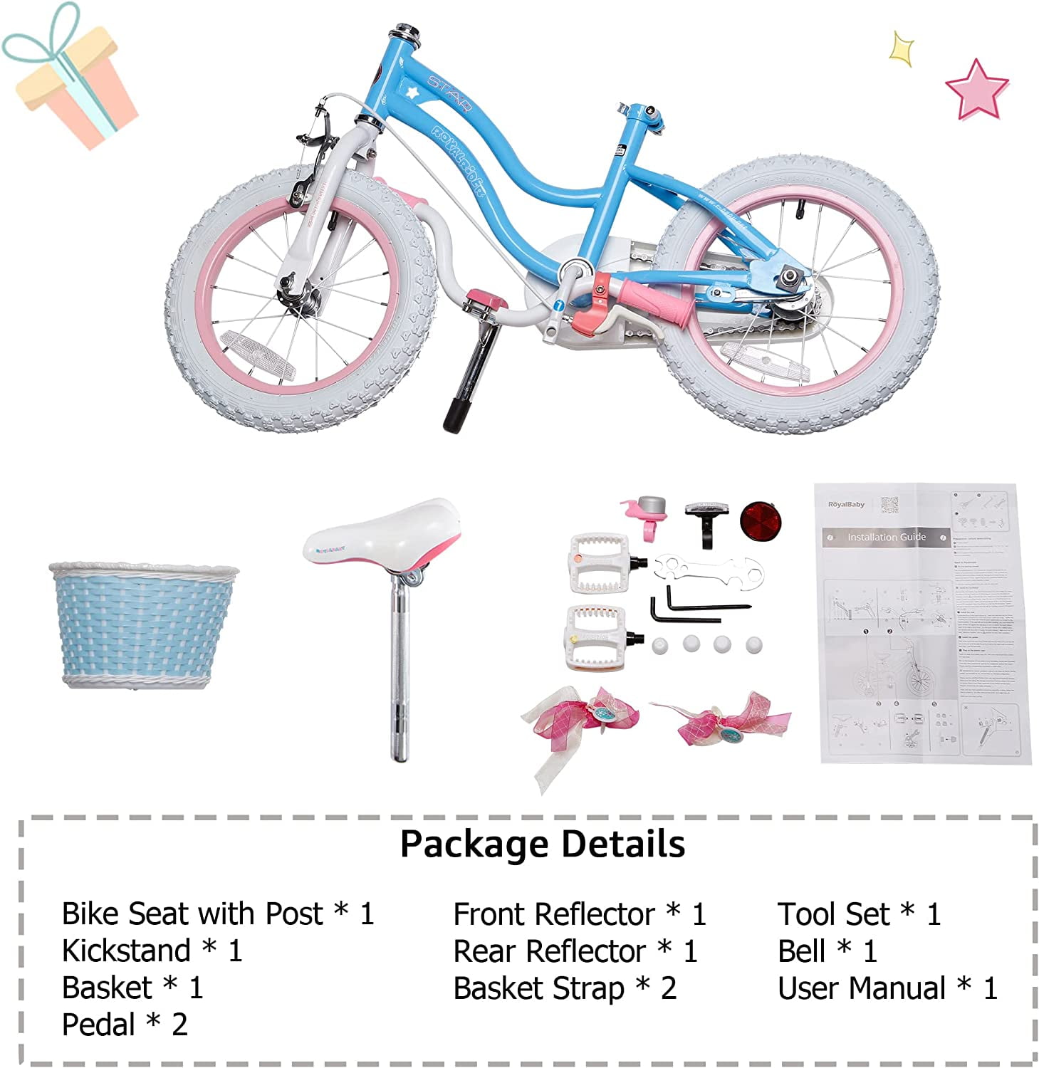RoyalBaby Stargirl Kids Bike 20 Inch Girls Bicycle for Children with Kickstand Basket Blue