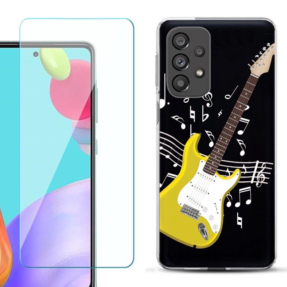 Slim-Fit Gel TPU Phone Case for Samsung Galaxy A33 5G, with Tempered Glass Screen Protector, by OneToughShield ® - Guitar Yellow