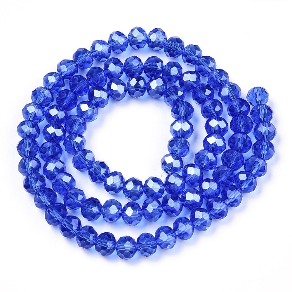 10 strand Electroplate Glass Beads Strands Pearl Luster Plated Faceted Rondelle Medium Blue 10x8mm Hole: 1mm 60~61pcs/strand 46~48cm