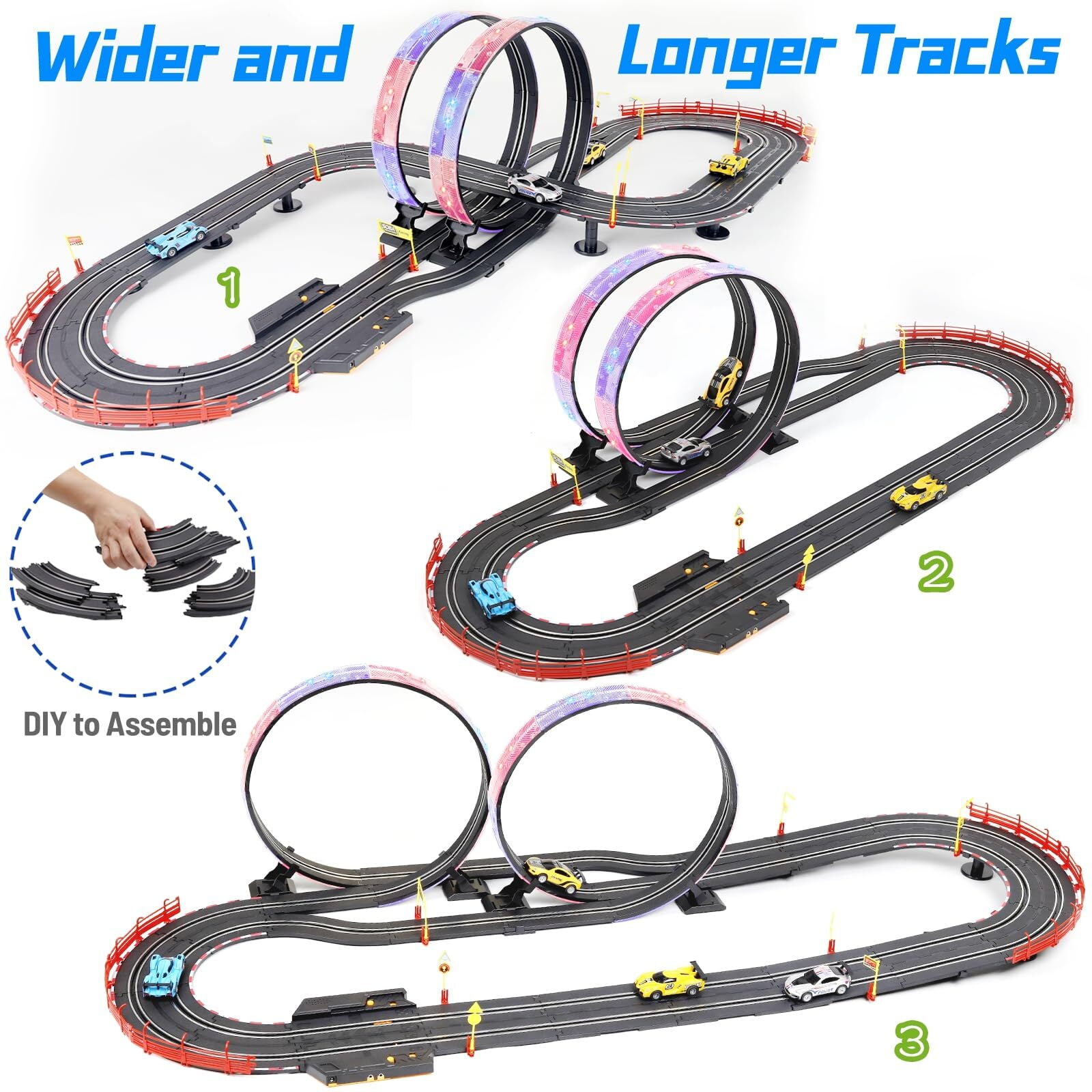 PAFOLO Car Toys for 3 Year Old Slot Car Race Track Toys with 4pcs Speed Cars & 22FT Dual Racing Game Lap Overpass Track - Battery or Electric Race Car Track for Boys Girls Age 4-12