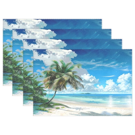 Ryvnso Placemats Set of 4 Palm Tree on Beach View Dining Mats Heat-Resistant Non-Slip Washable Table Mat