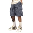 thumbnail image 2 of Mens Baggy Cargo Shorts Knee Length Elastic Waist Drawstring Casual Work Shorts Summer Hiking Outdoor Water Resistant Shorts with Muti Pockets Dark Gray, 2 of 7