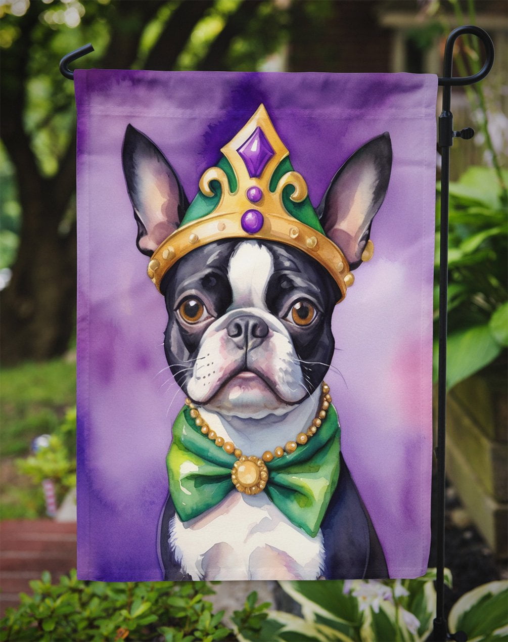 Boston Terrier King of Mardi Gras Garden Flag 11.25 in x 15.5 in