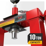TUFFIOM 10-Ton Hydraulic Shop Press with Pressure Gauge & Press Plates, H-Frame Adjustable Working Table Height Garage Benchtop Press, Red, 23.5”L x 19.5”W x 40”H