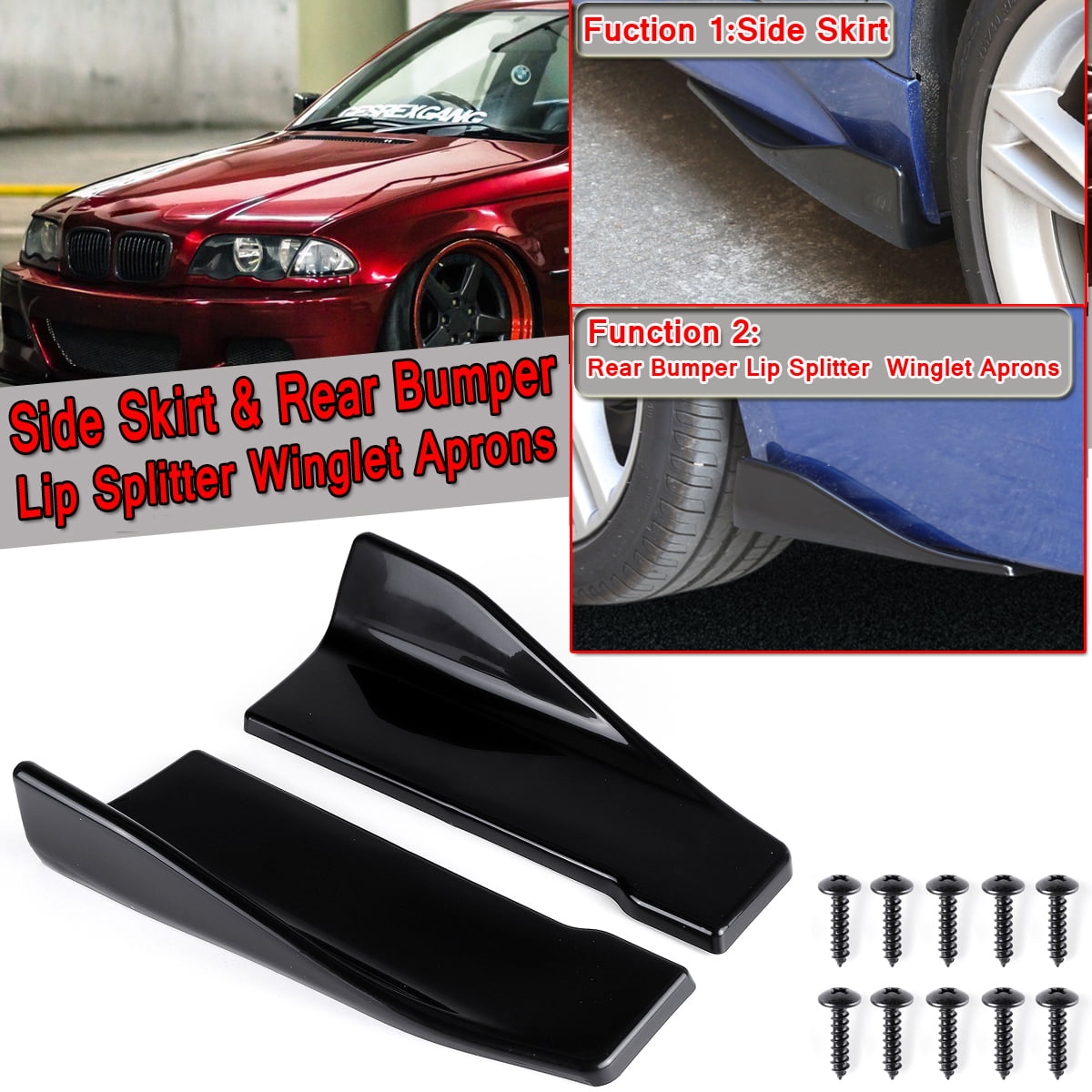 6048#Black Universal Car Side Skirt Rear Bumper Lip Splitter Winglet Aprons 