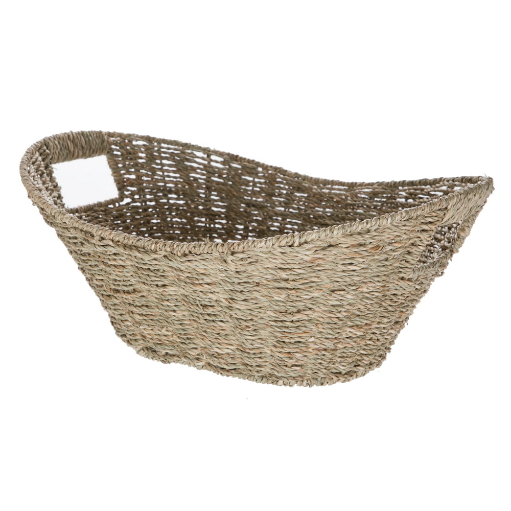 Mainstays Oval Natural Seagrass Storage Basket with Cutout Handles
