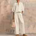 thumbnail image 3 of Two Piece Outfits for Women Zip Front Top Wide Leg Pants Set Casual Summer Matching Set Loose Fit Tracksuit,White XL, 3 of 5