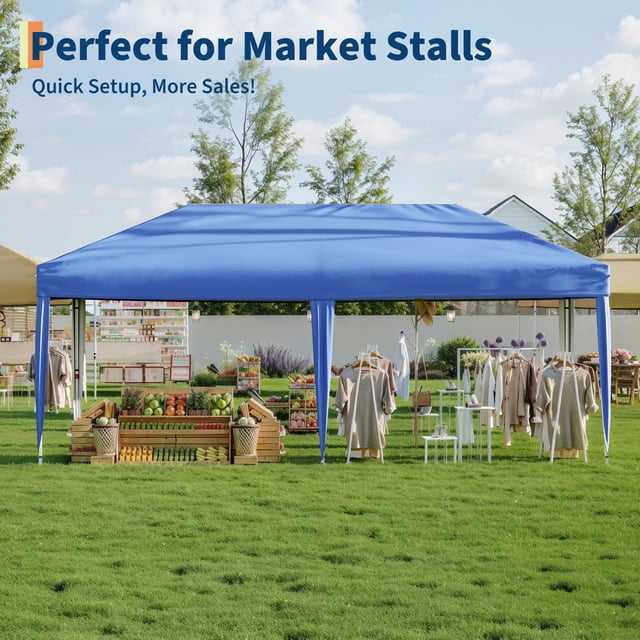 Kojooin Tente de Réception Instantanée 10x20 Pieds avec 2 Parois Latérales Amovibles, Gazebo Commercial Imperméable, Sac de Transport à Roulettes, Hauteur Réglable, Abri Extérieur pour Événements, Marchés, Fêtes