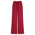 thumbnail image 5 of Women's Elastic Drawstring Waist Pants, Solid Color Casual Lounge Pants, Soft Wide Leg Loungewear for Home, Daily Wear, Relaxed Outfits and Comfort Red L, 5 of 7