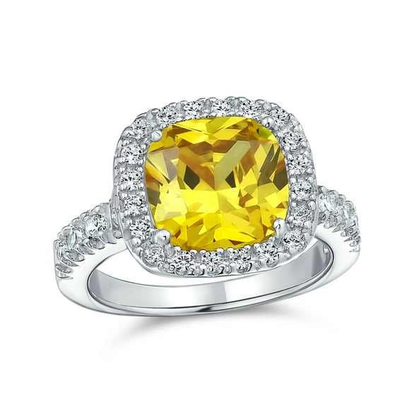 Bling Jewelry Womens Classic 6CT Canary Yellow Halo Cushion Cut Engagement Ring Sterling Silver