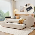 thumbnail image 4 of Harper & Bright Designs Full Size Upholstered Daybed with Trundle and Storage Armrests, Wood Bed Frame with Latest Integrated Bluetooth Audio System for Bedroom Furniture, Teddy Fleece Sofa Bed, 4 of 15
