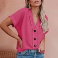 thumbnail image 2 of Penkiiy Womens Summer Tops 2024 Waffle Knit Button Down Shirts Casual V Neck Short Sleeve Shacket Jacket Dressy Blouses 2XL Hot Pink, 2 of 8