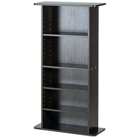 SKYSHALO Multimedia Storage Tower, Espresso Finish, 5-Tier Shelf for 240 CDs, Adjustable Shelving for Music, Films, Video Games & Collectibles Organization