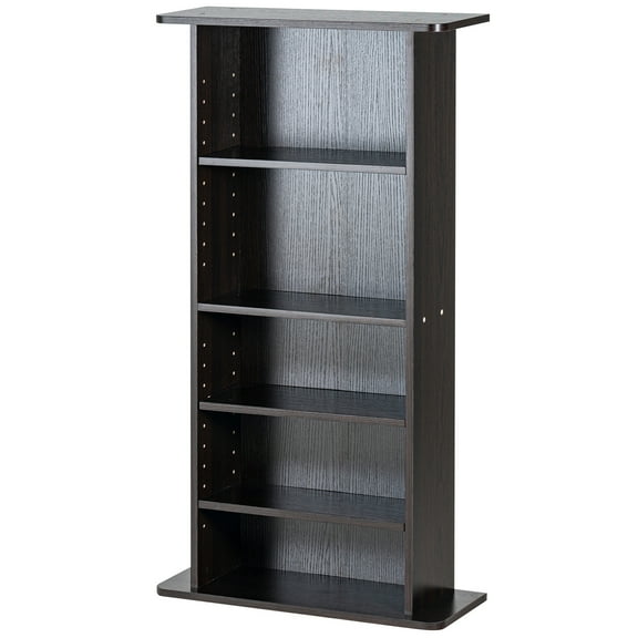 SKYSHALO Multimedia Storage Tower, Espresso Finish, 5-Tier Shelf for 240 CDs, Adjustable Shelving for Music, Films, Video Games & Collectibles Organization