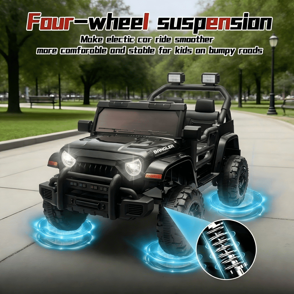 Xuanlur 12V Kids Ride on Car with Remote Control, Ride on Toys w/ Dual Drive, Four-Wheel Suspension, Bluetooth Music, LED Lights, USB, Shock Absorption, Toys Car for Kids Aged, Black