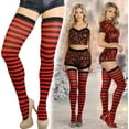 thumbnail image 2 of ToBeInStyle Women's Horizontal Striped Thigh Highs - Black/Red - One Size, 2 of 7
