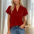 thumbnail image 2 of FRSASU Womens Tops Dressy Casual Summer Flutter Sleeve T-Shirts Trendy Ruffle Short Sleeve Loose V-Neck Tunic Tops Red, 2 of 7