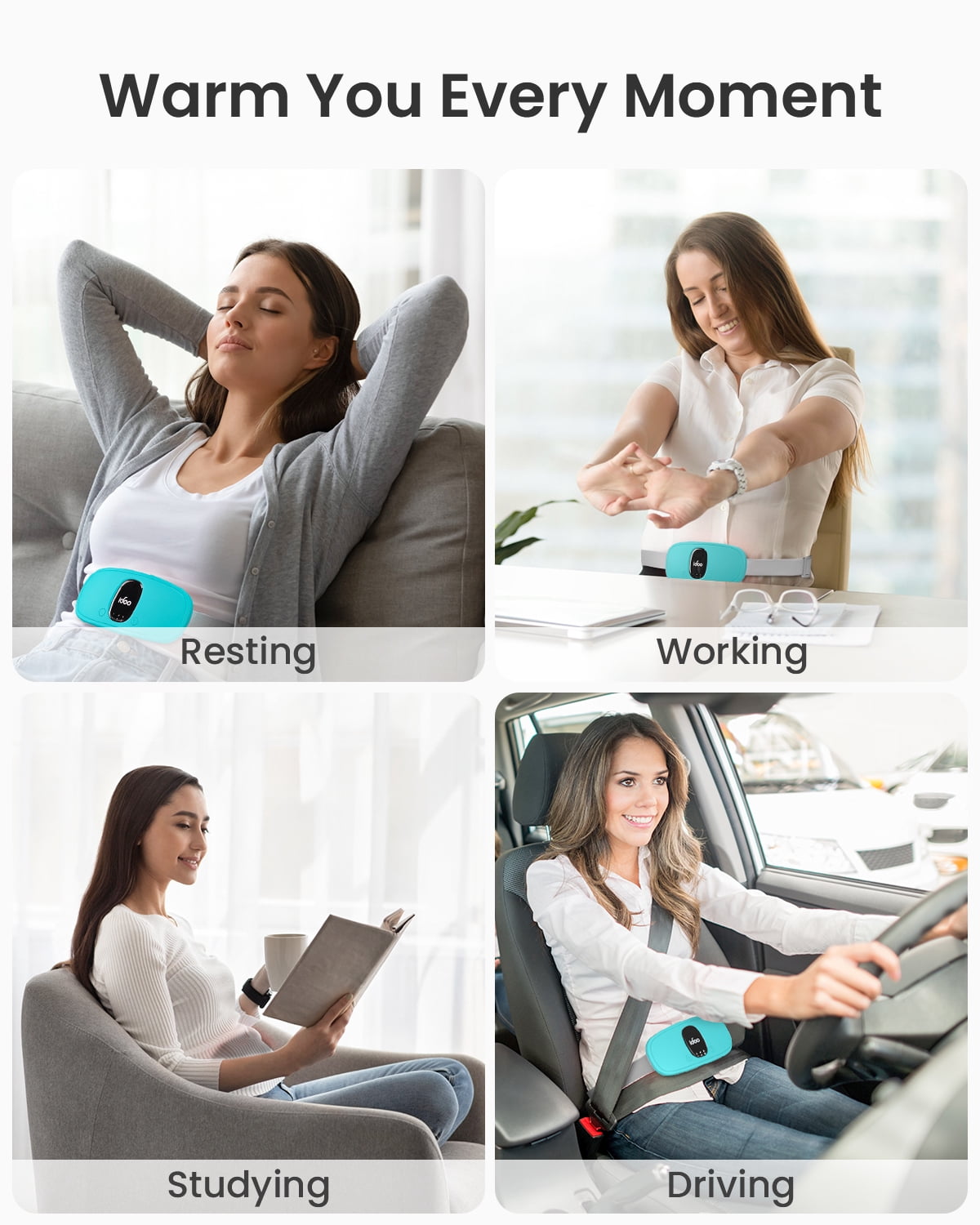 iDOO Cordless Heating Pad for Period Cramps, 3 Heat Setting, 3 Massage Modes,Birthday Mothers Day Gifts for Girlfriend Mom Wife Women, FSA HSA Eligible, Cyan
