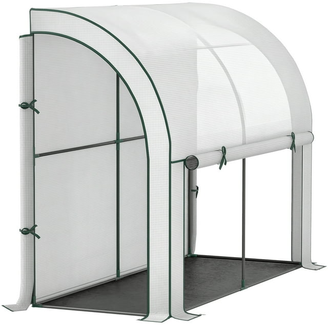 Outsunny Serre Adossée avec Housse en PE, Serre de Jardinage, Blanc