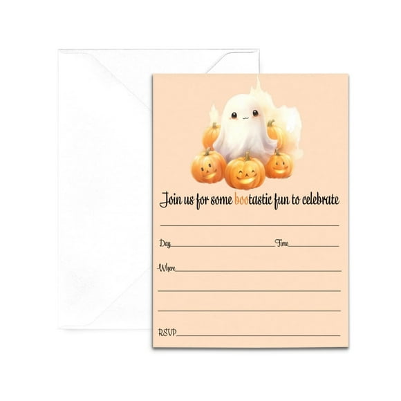 Spooktacular Bash Invitations Set for 25 Guests - Blank Ghost and Pumpkin Fill-In Invites for Baby Showers, Kids Parties, and Fall Festivals - 5x7 Envelopes Included