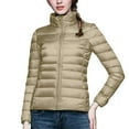 thumbnail image 5 of felwors Puffer Jacket Women Casual Feather Lightweight Down Jackets Packable Solid Color Puffer Coats With Storage Bag Winter Khaki, S, 5 of 6