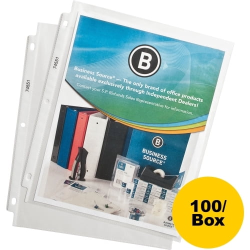 Business Source Top-Loading Poly Sheet Protectors 11' Height x 9' Width - 1.9 mil Thickness - For Letter 8 1/2' x 11' Sheet - Ring Binder - Rectangular - Clear - Polypropylene - 100 / Box