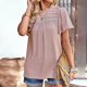 thumbnail image 5 of Gibobby Casual Playera de Manga Corta para Mujer Mujeres Sólido Cuello Redondo Pom Manga Corta Casual Elegante Camisas Blusas Tops Jacquard Pullover Camisa(Rosa,XL), 5 of 5