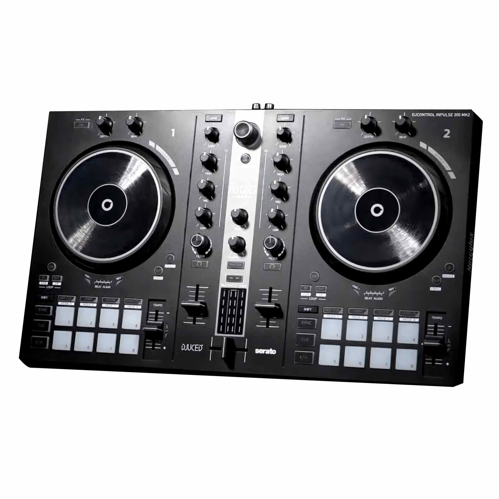 Hercules DJControl Inpulse 300 MK2 DJ Controller with (2) Gemini AS-2115BT Speakers Package