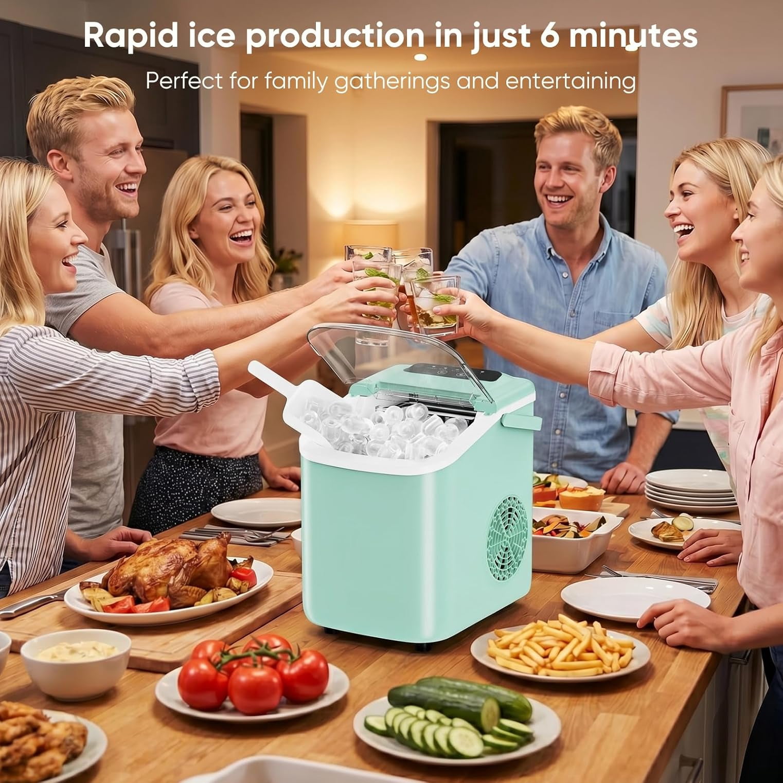 Countertop Ice Maker, 26lb/Day Bullet Ice Maker Machine with Handle, 9 Cubes in 6-8 Minutes, Auto-Cleaning for Home, Kitchen, Green