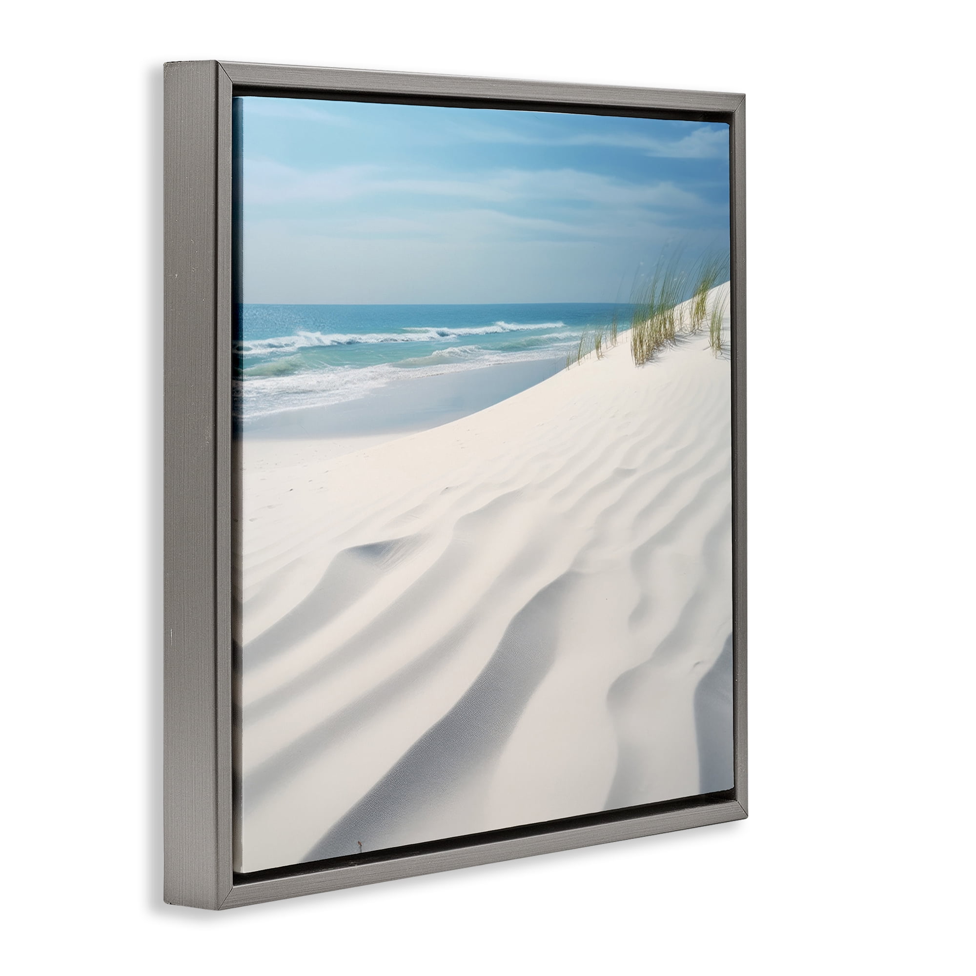 Stupell Industries Seabreeze Windy Dunes Landscape Photography Gray Floater Framed Canvas Art Print Wall Art, 18 x 18