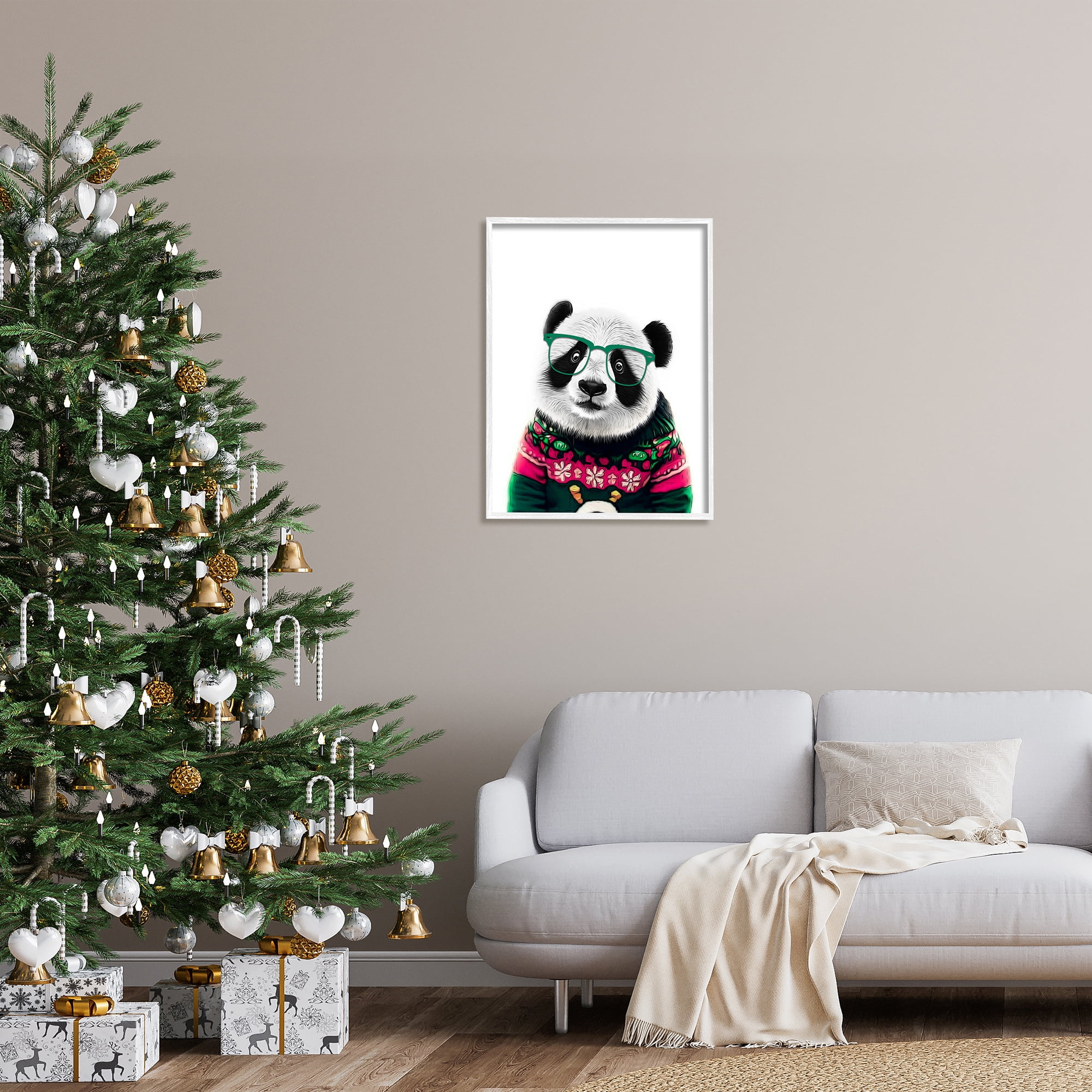 Stupell Industries Panda in Holiday Sweater Holiday Painting White Framed Art Print Wall Art, 24 x 30