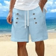 thumbnail image 2 of Havenre Men's Casual Shorts Regular Fit Casual Elastic Waist Drawstring Summer Beach Vacation Yoga Golf Shorts Pockets with Button Decor Light Blue L, 2 of 9