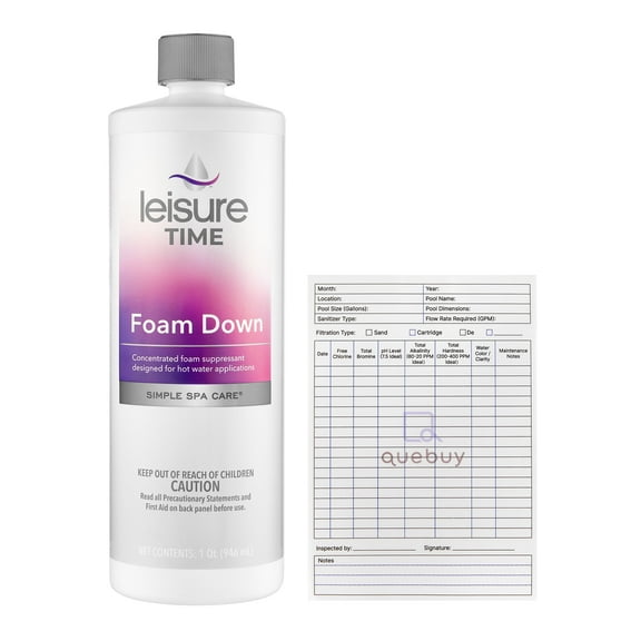 Leisure Time HQ Foam Down for Spas & Hot Tubs, 1-QT Defoamer Eliminates Foam   QueBuy Pool Log Book