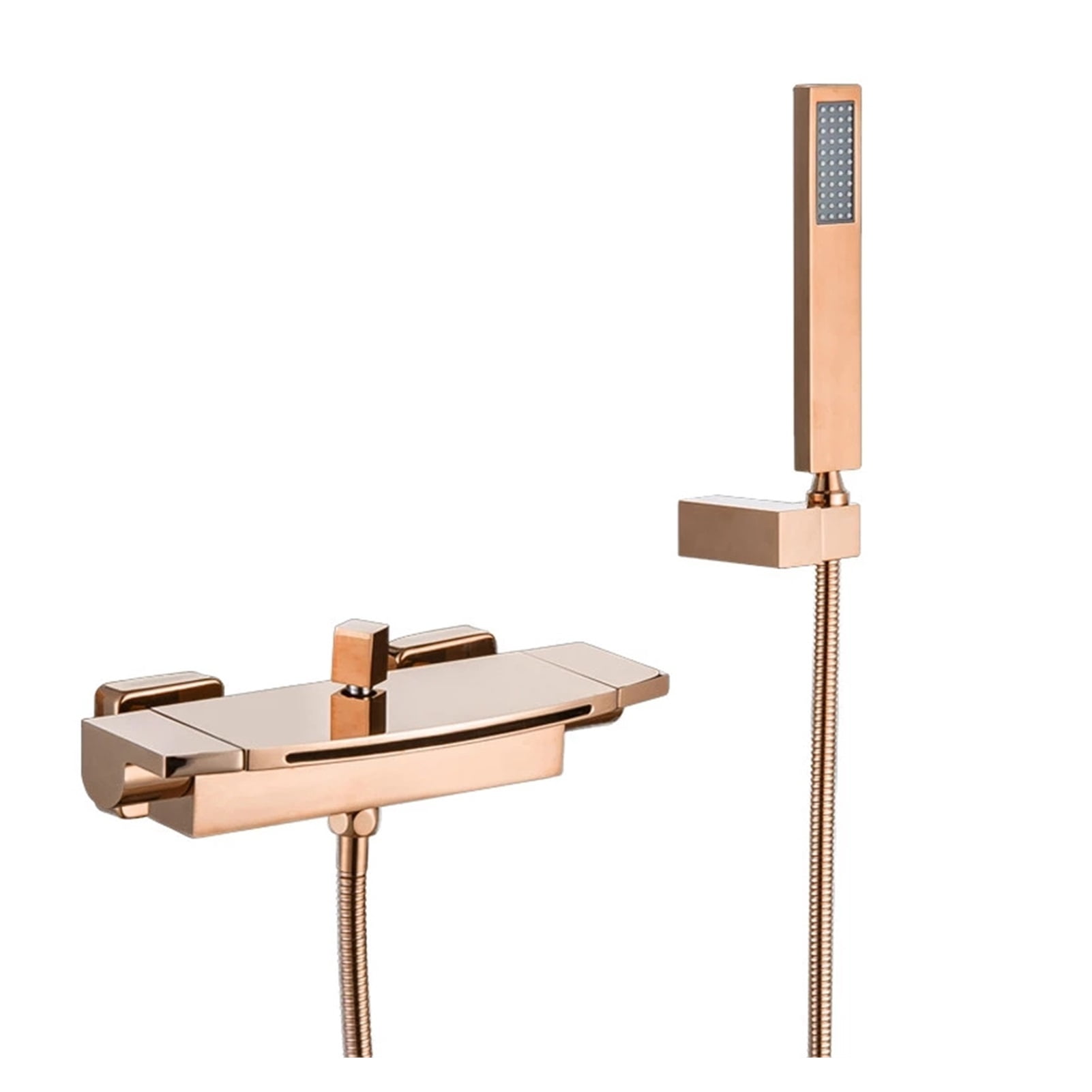 Rose Gold Bathtub Shower Faucet Set Brass Bathtub Faucet Hot &amp; Cold Taps Mixer With Handheld Waterfall Bathtub Tap Black