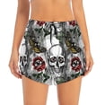thumbnail image 2 of Fuzoiu Skulls Roses Print Women's Athletic Shorts, Double-Layer Running Shorts with Pocket,Women's Workout Shorts for Yoga, Gym, and Workouts-Large, 2 of 7
