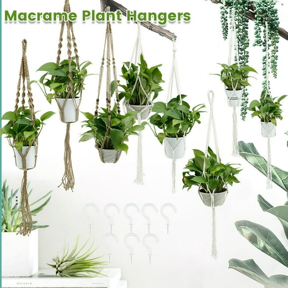 Plant Hangers Cotton Hanging Planter Basket with Hooks Handmade Rope Plant Stand Kit DIY Plant Holder Flower Pot Holder for Indoor Outdoor Home Decoration
