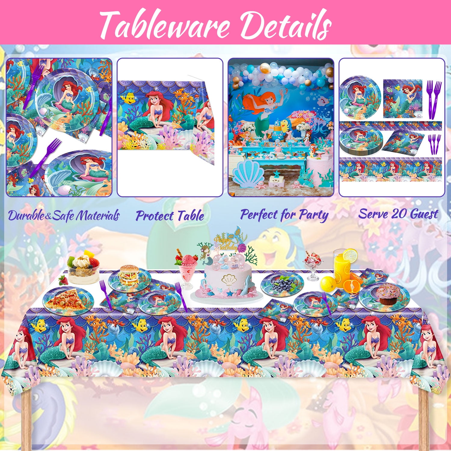 The Little Mermaid Princess Ariel Tableware Set Girl Birthday Decorations  Balloon Paper Plate Cup Tablecloth Party Supplies - AliExpress