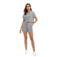 thumbnail image 5 of Women's 2 Piece Outfits Summer Cap Sleeve Hoodie Tops And Lounge Shorts Sweatsuits Sets, 5 of 7