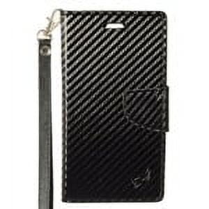 GSA Carbon Fiber Folio Flip Leather Wallet Case For LG G6, VS988 - Black