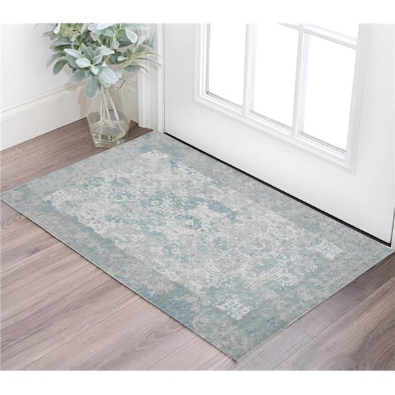 HomeRoots 570887 2 x 3 ft. Gray Blue & Ivory Medallion Rectangle Area Rug