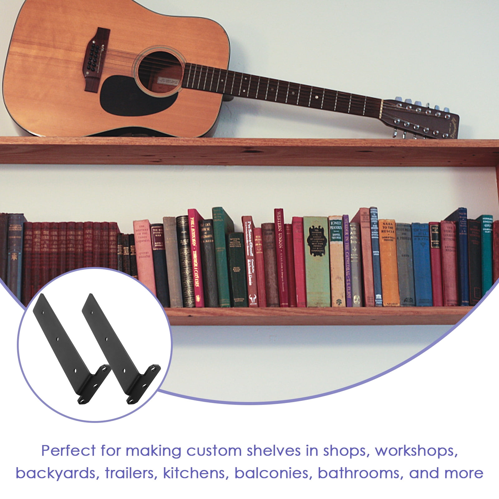 Black Steel Floating Shelf Brackets for Home Use Strong and Durable 2pcs 10 Inch