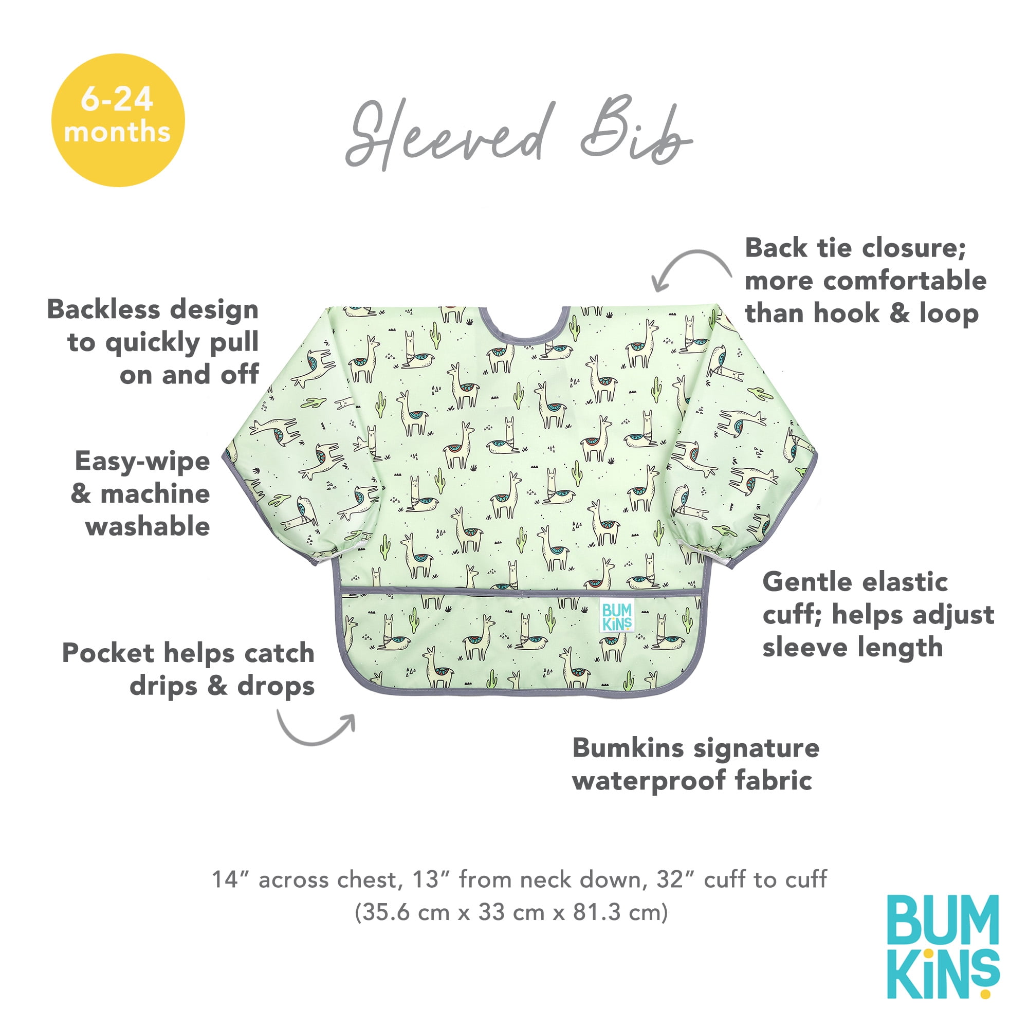 Bumkins , Sleeved Bib for Baby and Toddler Ages 6-24 Mos - Llama