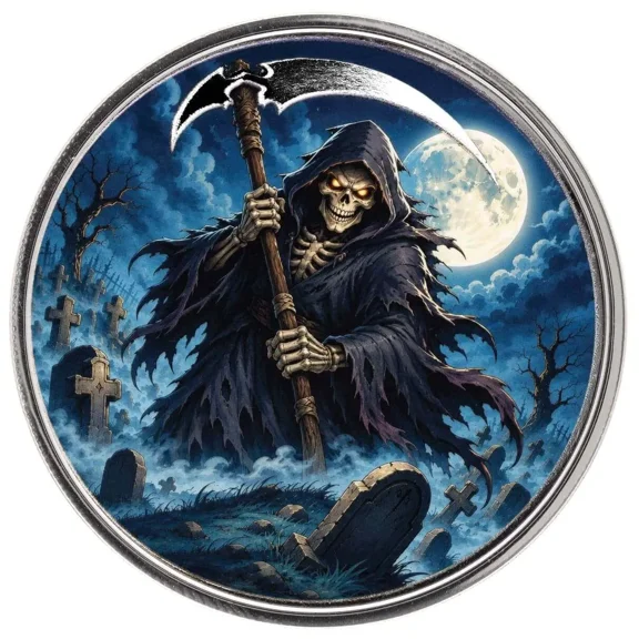 Halloween Grim Reaper 1 oz Silver Color Round .999 Silver