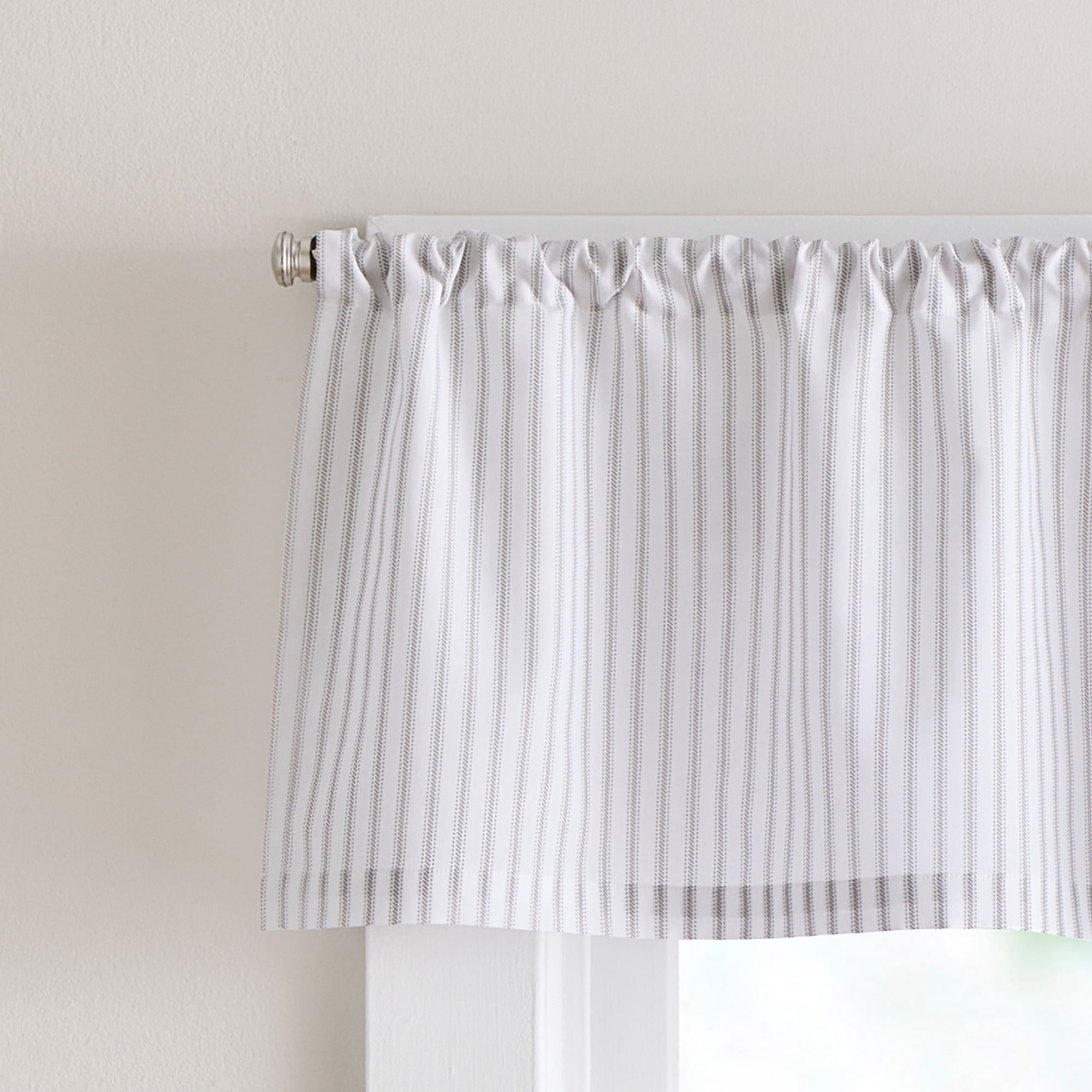 Curtainworks James 3 Piece Valance and Tier Set Grey, Rod Pocket, Light Filtering, Indoor, 58," x 14", Adult